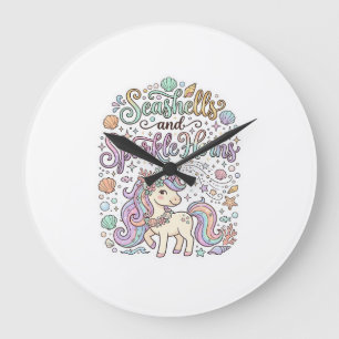 Einhorn-Muscheln und Glanzhörner Premium-Vektor Große Wanduhr
