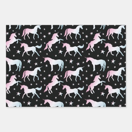 Einhorn-Muster Geschenkpapier Set (Vorderseite)