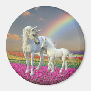 Einhorn-Mutter und Baby-Fohlen Regenbogen-Fantasy Magnet