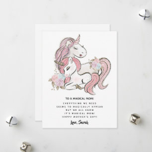 Einhorn-Muttertagskarte mit rosa Blumenmuster Feiertagskarte