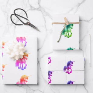 Einhorn-Neon-Geschenkpapier-Flat Sheet-Set aus 3 Geschenkpapier Set