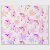 Einhorn Niedlich Girl Whimsical Pink Schneeflocken Geschenkpapier (Flach)