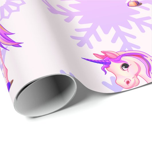 Einhorn Niedlich Girl Whimsical Pink Schneeflocken Geschenkpapier (Rolleneckpunkt)