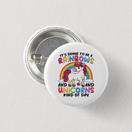 Einhorn Niedliche Whimsical Funny Rainbows und Ein Button (Vorne & Hinten)