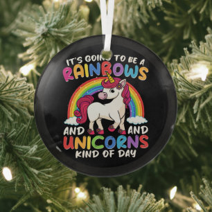 Einhorn Niedliche Whimsical Funny Rainbows und Ein Ornament Aus Glas