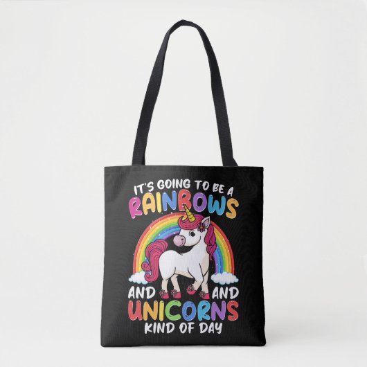 Einhorn Niedliche Whimsical Funny Rainbows und Ein Tasche (Vorderseite)