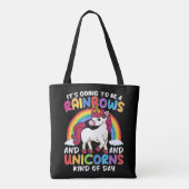 Einhorn Niedliche Whimsical Funny Rainbows und Ein Tasche (Rückseite)