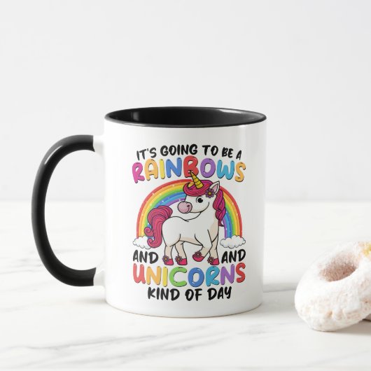 Einhorn Niedliche Whimsical Funny Rainbows und Ein Tasse (Mit Donut)
