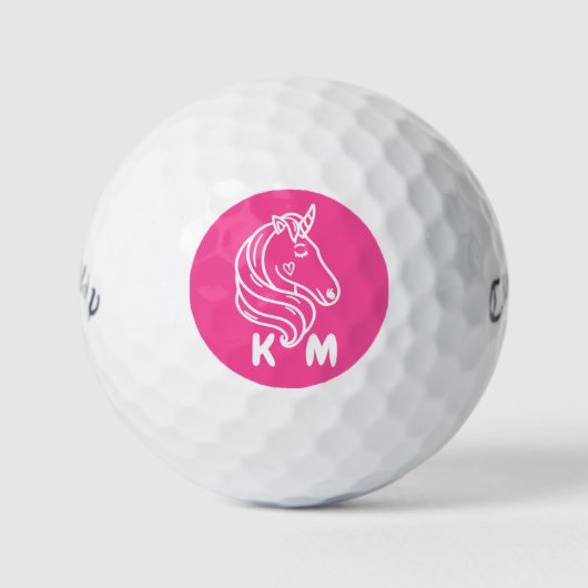 Einhorn Niedliches Personalisiertes Monogramm Rosa Golfball (Vorderseite)