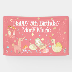 Einhorn-Nixe-Drache-Fantasy-Rosa-Party Banner