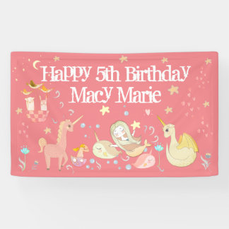 Einhorn-Nixe-Drache-Fantasy-Rosa-Party Banner