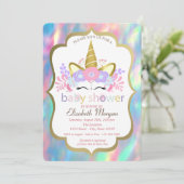Einhorn, Opal, Holografie-Babydusche Einladung (Stehend Vorderseite)