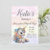 Einhorn-Party, Einhorn, 3. Geburtstag Einladung (Stehend Vorderseite)