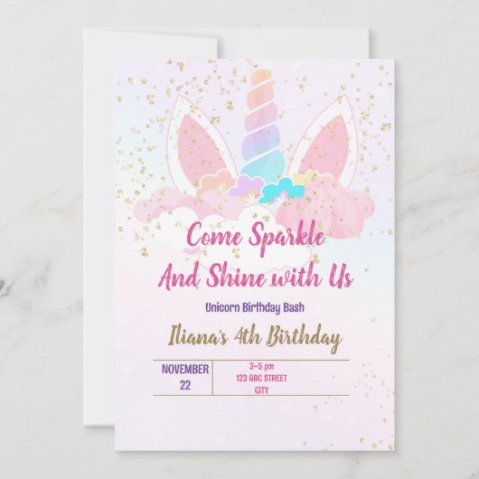 Einhorn-Party Einladung (Vorderseite)