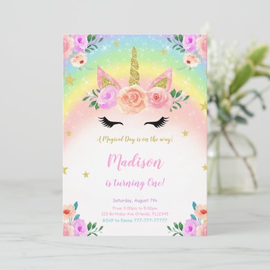 Einhorn-Party Einladung (Stehend Vorderseite)
