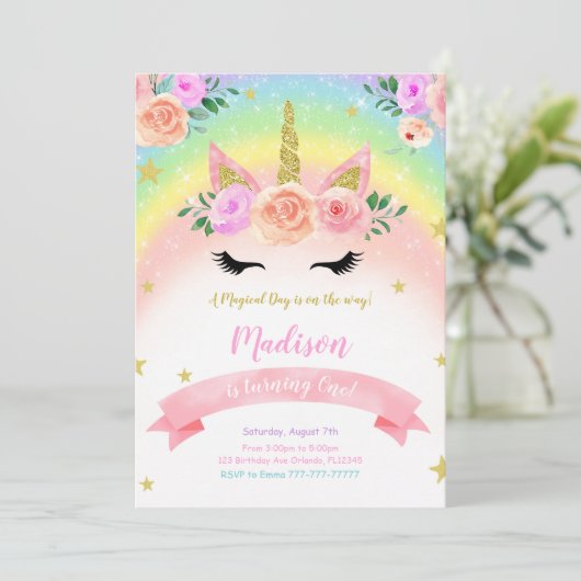 Einhorn-Party Einladung (Stehend Vorderseite)