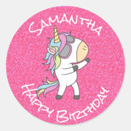 Einhorn Party Glitzer Pastell Pink Runder Aufkleber