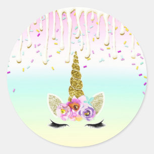 Einhorn Pastell Regenbogen Frosting Drip Geburtsta Runder Aufkleber