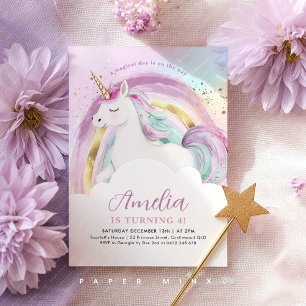 Einhorn Pastell Regenbogen Mädchen Geburtstag Einladung