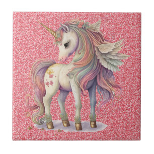 Einhorn Pastell Regenbogenfarben Rosa Glitter Glan Fliese
