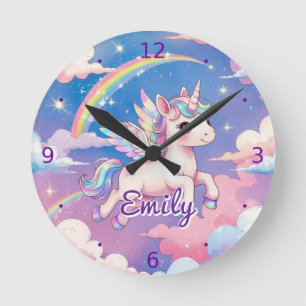 Einhorn-Personalisierte Wanduhr mit Regenbogen 