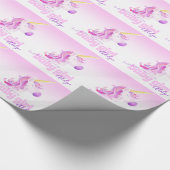 Einhorn personalisiertes neues Baby-Rosa-Papier Geschenkpapier (Ecke)