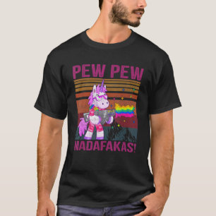 Einhorn Pew Pew Madafakas Vintage Verrückte Katze T-Shirt
