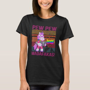 Einhorn Pew Pew Madafakas Vintage Verrückte Katze T-Shirt