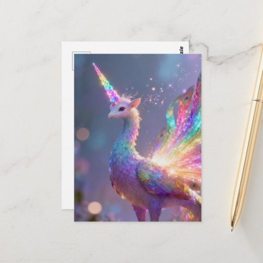 Einhorn-Pfau-Hybrid Postkarte (Vorderseite/Rückseite Beispiel)