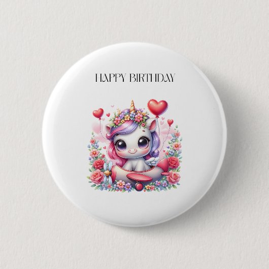 Einhorn-Pilot-Geburtstag Button (Vorderseite)
