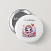 Einhorn-Pilot-Geburtstag Button (Vorne & Hinten)