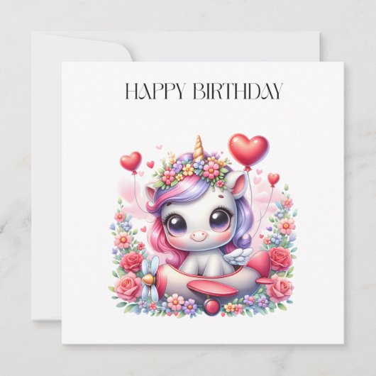 Einhorn-Pilot-Geburtstag Einladung (Vorderseite)