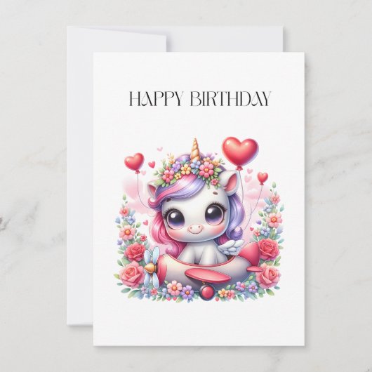 Einhorn-Pilot Geburtstag Einladung (Vorderseite)