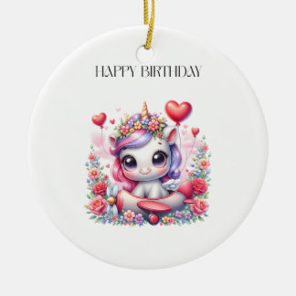 Einhorn-Pilot-Geburtstag Keramik Ornament