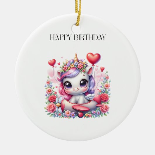 Einhorn-Pilot-Geburtstag Keramik Ornament (Vorne)