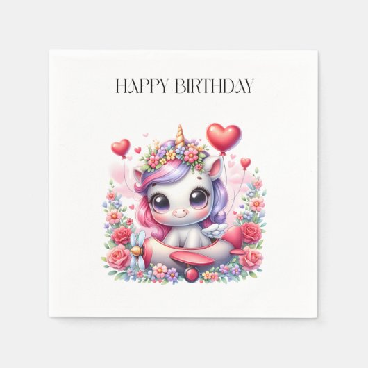Einhorn-Pilot Geburtstag Serviette (Vorderseite)