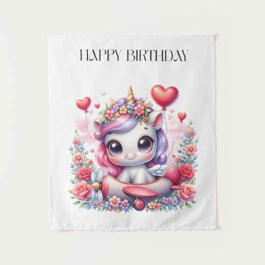 Einhorn-Pilot-Geburtstag Wandteppich (Vorderseite)