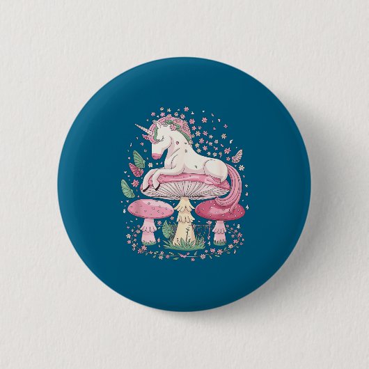 Einhorn-Pilze Fantasy Traumhafte Schmetterlinge Fl Button (Vorderseite)