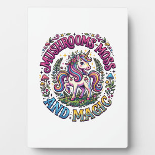 Einhorn Pilze Moos und Magie Werbe-Shirt Fotoplatte