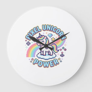 Einhorn Pixel Einhorn Power Grafikdesign Produkt Große Wanduhr
