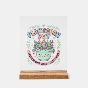 Einhorn-Planticorn-Topf Grafikdesign Grafik T-Shir Acrylschild