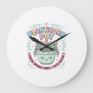 Einhorn Planticorn Topf Grafikdesign Grafik T-Shir Große Wanduhr