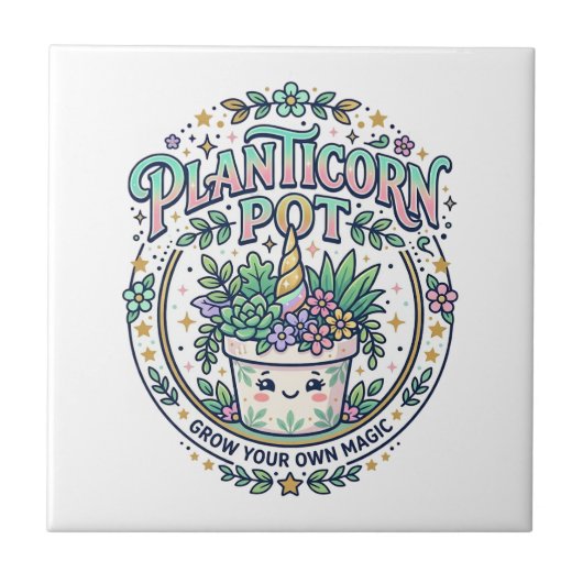 Einhorn Planticorn Topf POD Bereit POD Artwork_1 Fliese (Vorderseite)