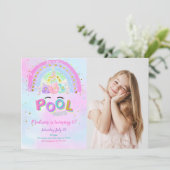 Einhorn & Pool Einladung zum Geburtstag Foto (Stehend Vorderseite)