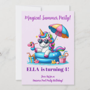 Einhorn-Poolparty-Geburtstagseinladung Mädchen Einladung
