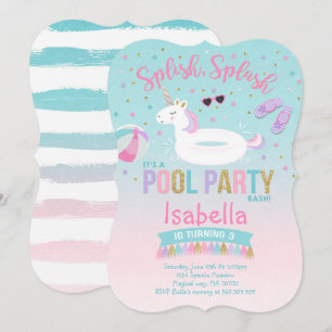 Einhorn-Poolparty-Geburtstagseinladung Rosa Gold Einladung