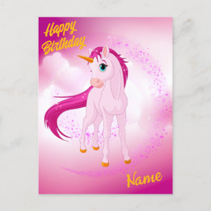 Einhorn-Postkarte in Rosa – Personalisiertes Gebur Postkarte