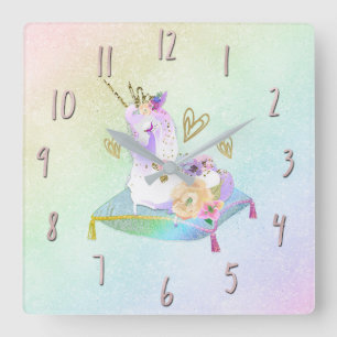 Einhorn Prinzessin Diva Irisierender Regenbogen Pa Quadratische Wanduhr