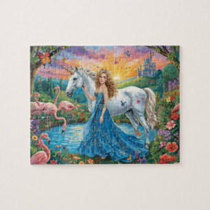 Einhorn Prinzessin Fantasy-Schloss Flamingo Kunst Puzzle