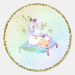 Einhorn Prinzessin Irisierendes Regenbogen Pastell Runder Aufkleber